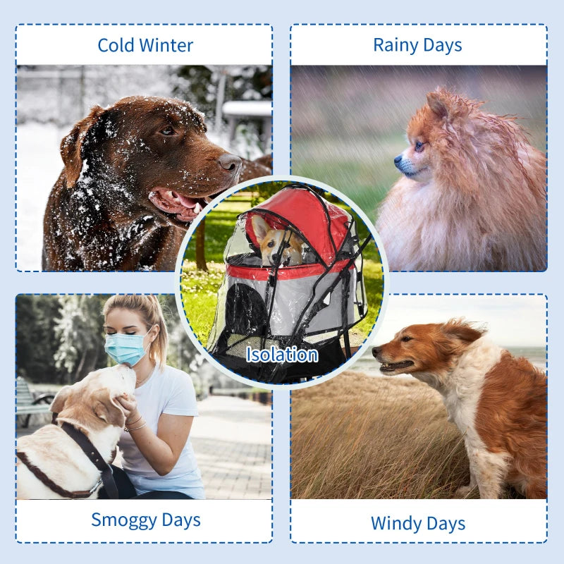 Pawhut Waterproof Rain Cover For Dog Pram Rain Cover with Front Rear Entry, 1 Pcs