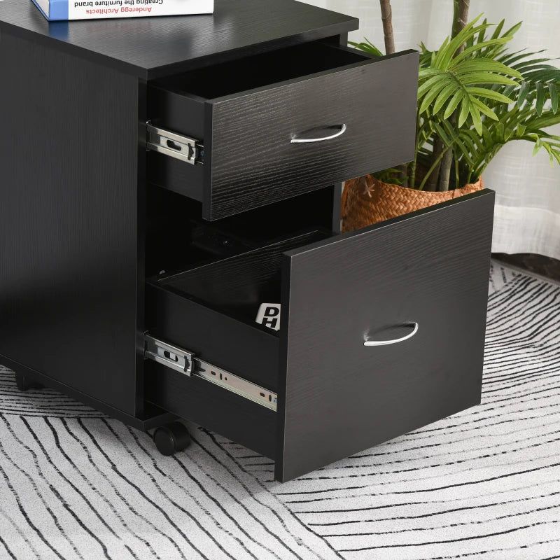 Homcom Pedestal 2-Drawer Office File Cabinet, Rolling  Wooden Storage Black 1 Pcs