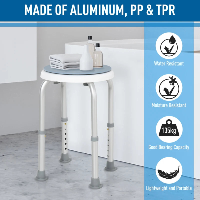 Height Adjustable 360 Degree Swivel Seat Bath Shower Stool Aluminium HOMCOM