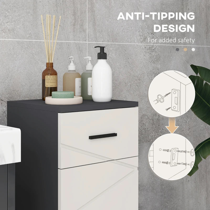 3-Level Bathroom Storage Cabinet with Two-Tier Bottom Cupboard , Grey, Kleankin
