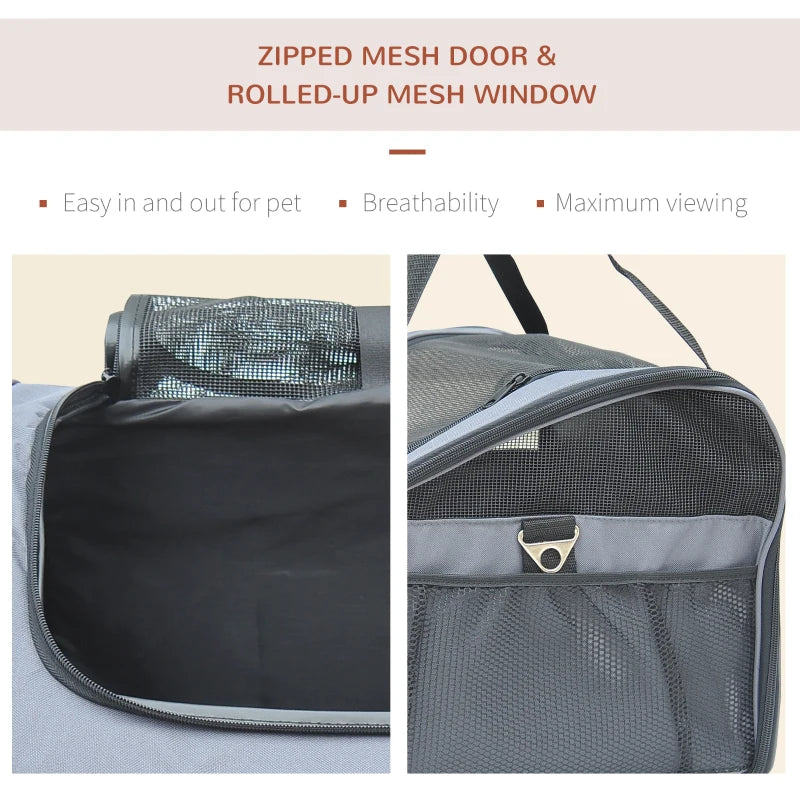 Pawhut Folding Pets Carrier Bag Car Seat Portable Travel Cage Mesh Holder | Grey