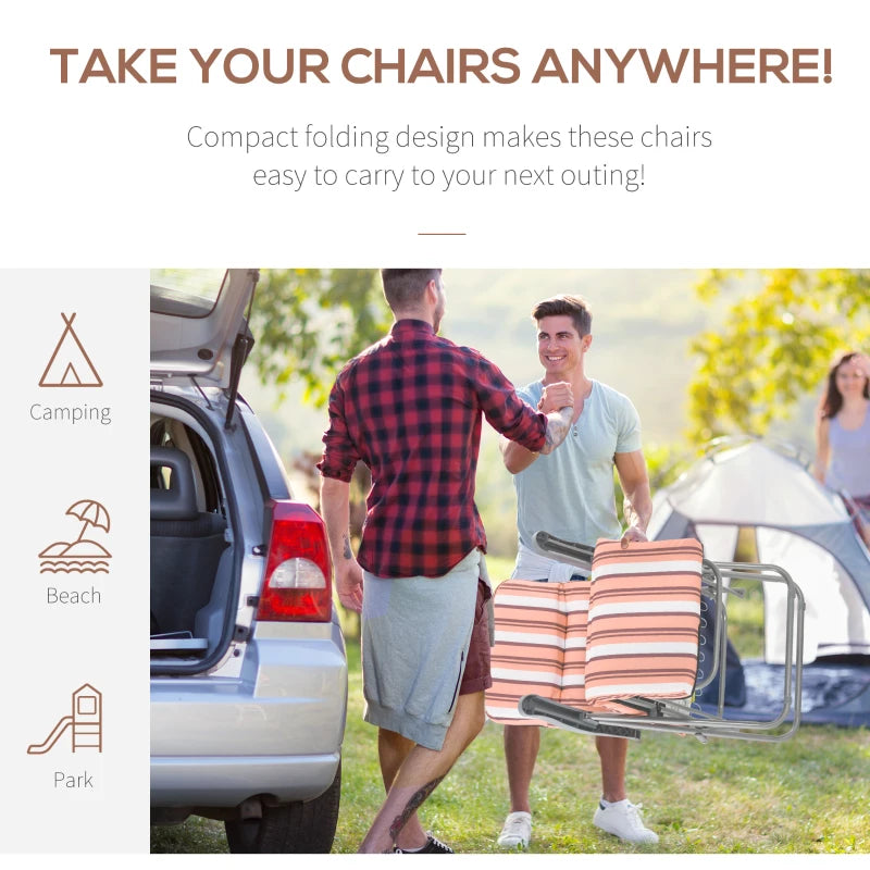Outsunny Set of 2 Garden Outdoor Cushioned Seat Foldable Recliner Orange&White