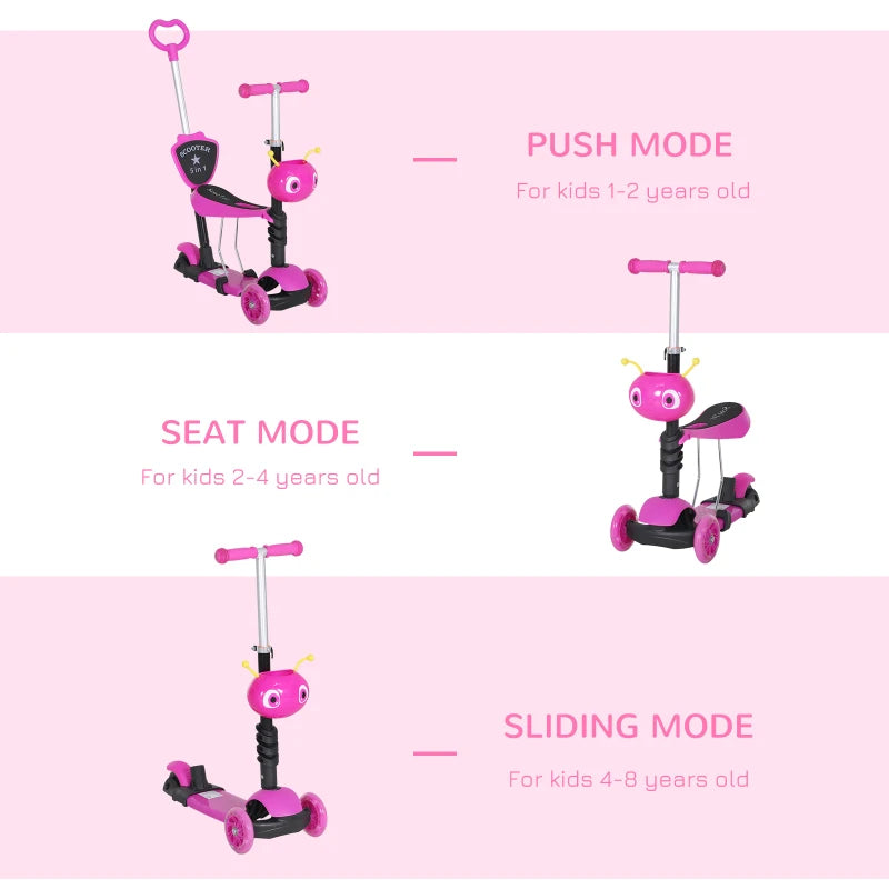 5-in-1 Baby Kick Push Scooter LED Flashing Wheels Adjustable Toddlers, Age 1-8