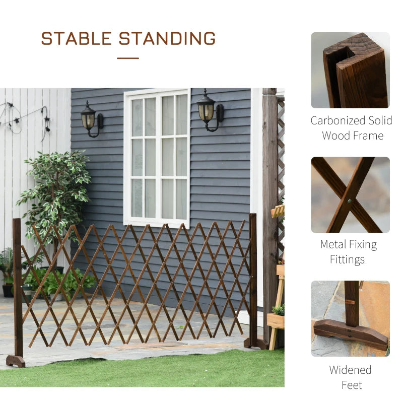Outsunny Versatile Wooden Movable Fence Foldable Garden Screen Panel, Dark Brown