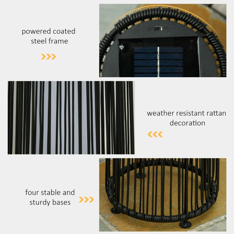 Outsunny Patio Garden Solar Powered Lights Wicker Lantern Auto On/Off, 21.5x61cm
