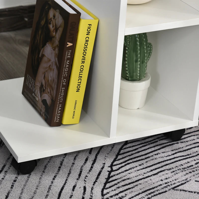 2 Shelves C-Shape End Table Storage Unit 4 Wheels Home Office White Homcom, 1 Pc