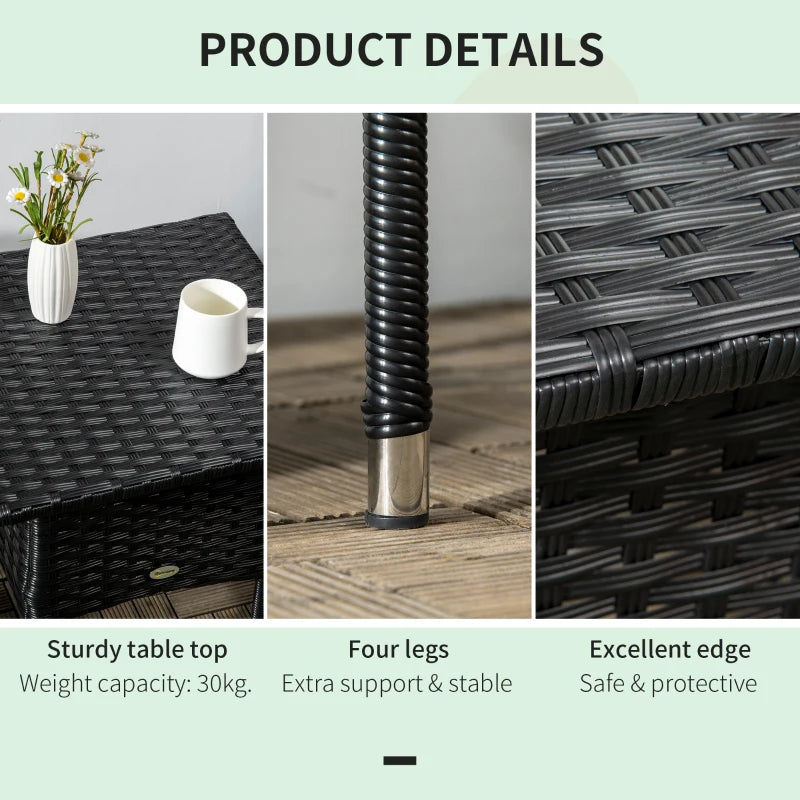 PE Outsunny Rattan Furniture Outdoor Coffee Table , Side Table for Patio , Black