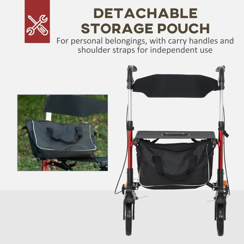 HOMCOM Adjustable Folding Rollator Walker w/ Seat Storage Pocket for Seniors
