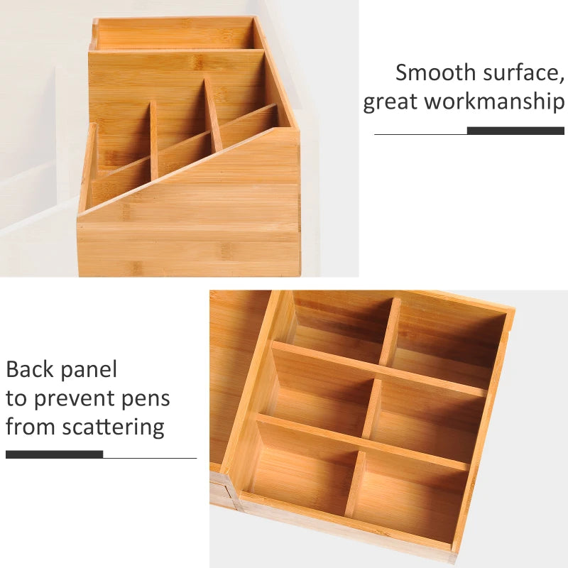 HomCom Elegant Desktop Organiser Home Office 2 x 7 Compartments, Bamboo Wood