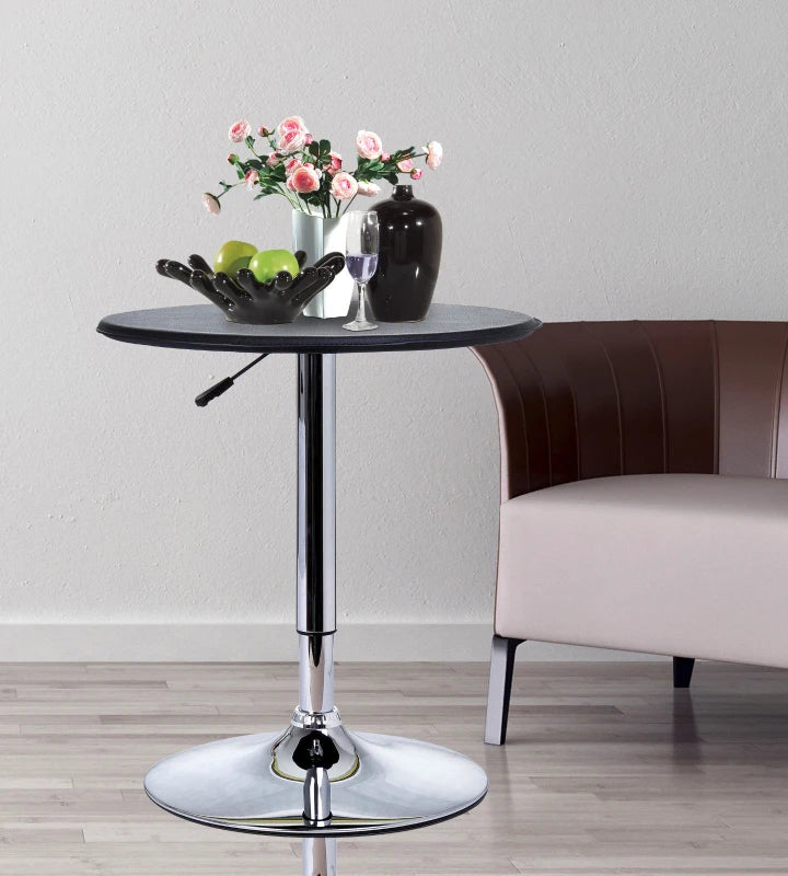 HOMCOM Adjustable Round Bistro Bar Table w/ PVC Leather Steel Base | Desk, Black