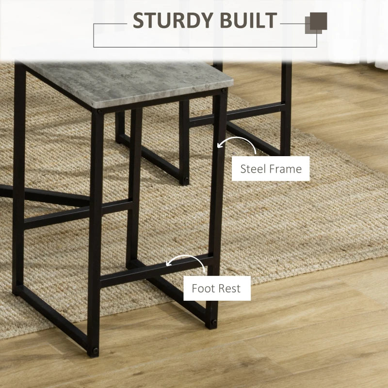 HomCom Square Bar Table w/ Dining Table Set for 4 People W/ Stools,Concrete Grey