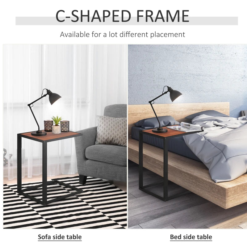 Homcom C-Shaped Sofa Side Table Wooden Modern Coffee w/ Black Metal Base-Walnut
