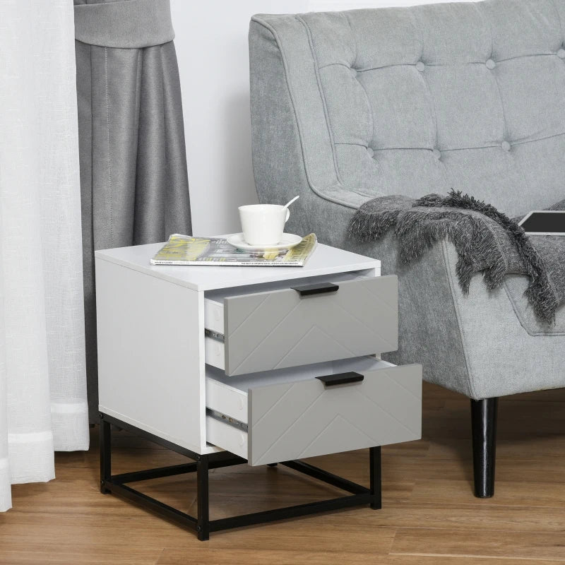 HOMCOM Bedside Cabinet w/ 2 Drawer Storage Unit, Bedroom Table, Metal Base-White