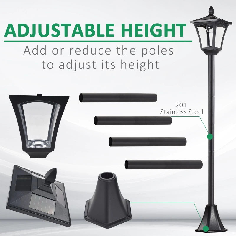 Outsunny Traditional Solar PoweredVictorian Style Lamp Post | IP44 | 160cm-Black