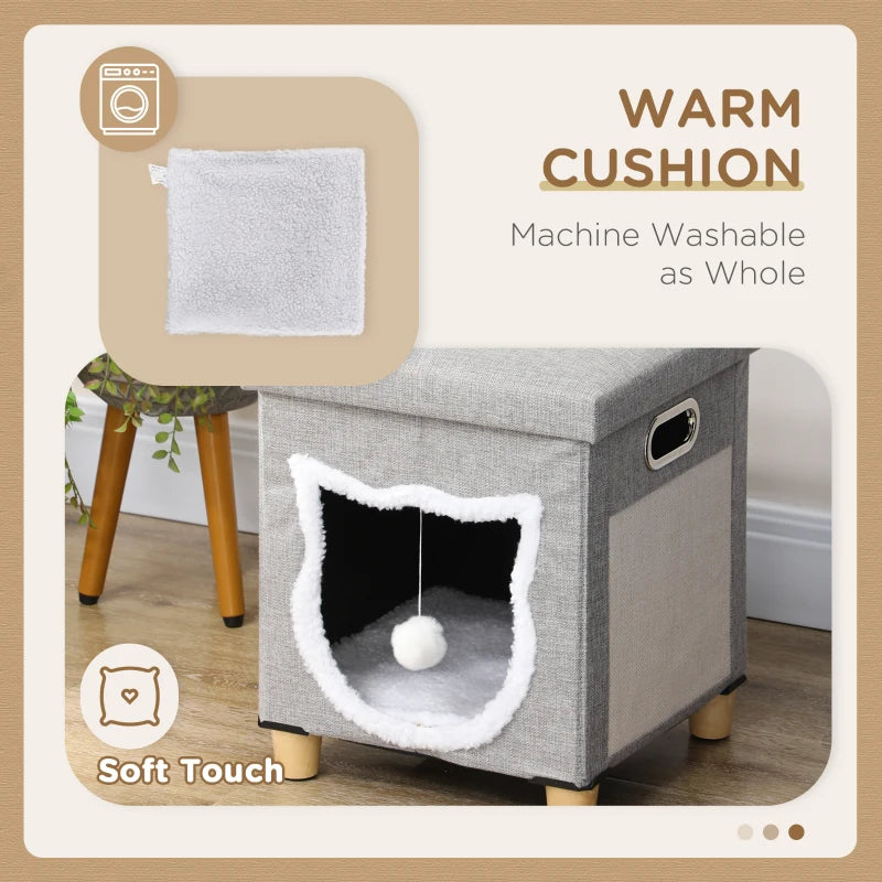 PawHut 2 in 1 Cat Bed Ottoman w/ Removable Cushion, Scratching Pad Multipurpose