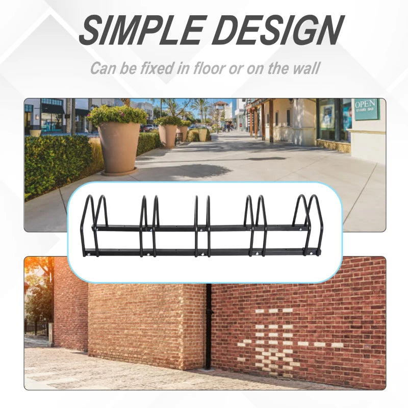 HOMCOM Heavy Duty 5-Bike Parking Rack | Locking Stand Floor | Black Wall Mount
