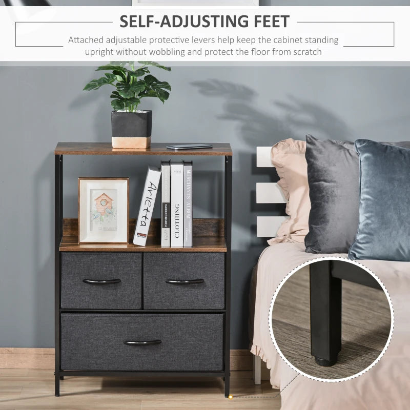 HOMCOM 3 Drawer Storage Chest Unit Home Cabinet w/ Shelves Home Furniture, Black
