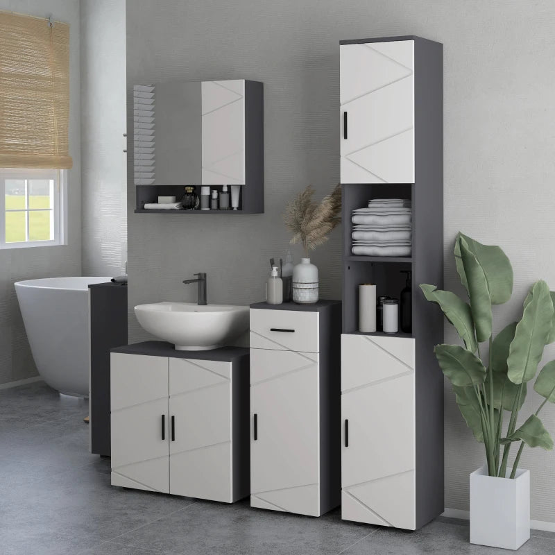 3-Level Bathroom Storage Cabinet with Two-Tier Bottom Cupboard , Grey, Kleankin