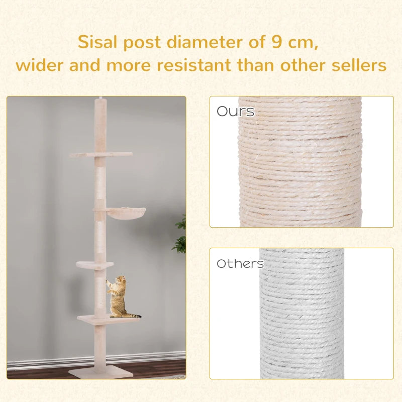 Pawhut 5 - Tier Floor to Ceiling Cat Tree Scratching Post Tower Activity Center