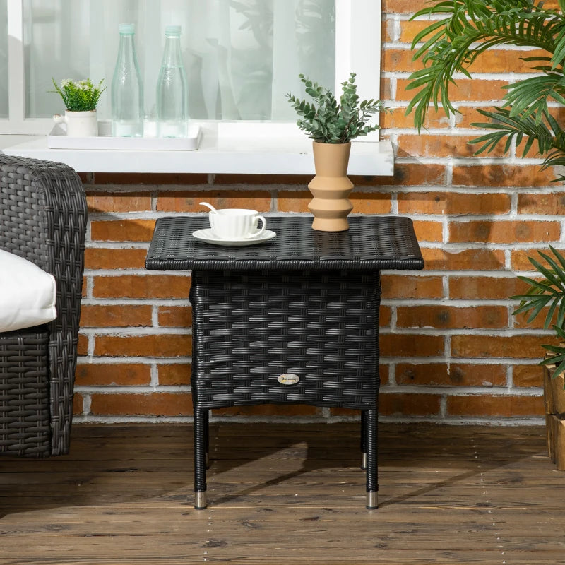 PE Outsunny Rattan Furniture Outdoor Coffee Table , Side Table for Patio , Black