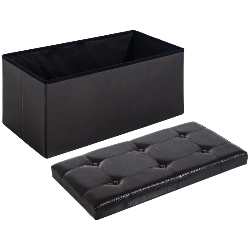 Folding Faux Leather Storage Cube Box Ottoman Bench Seat Brown 76Lx38Wx38H (cm)