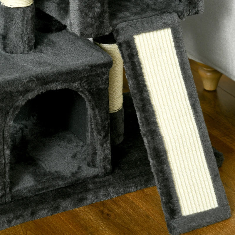 Pawhut Cat Rest & Play Multiactivity Tree w/ 2 House Perch Scratching Post Black