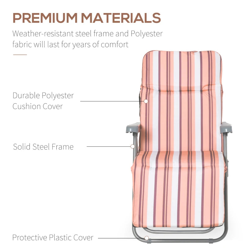 Outsunny Set of 2 Garden Outdoor Cushioned Seat Foldable Recliner Orange&White