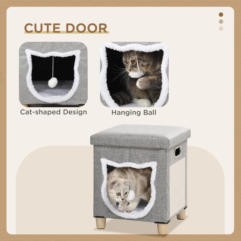PawHut 2 in 1 Cat Bed Ottoman w/ Removable Cushion, Scratching Pad Multipurpose