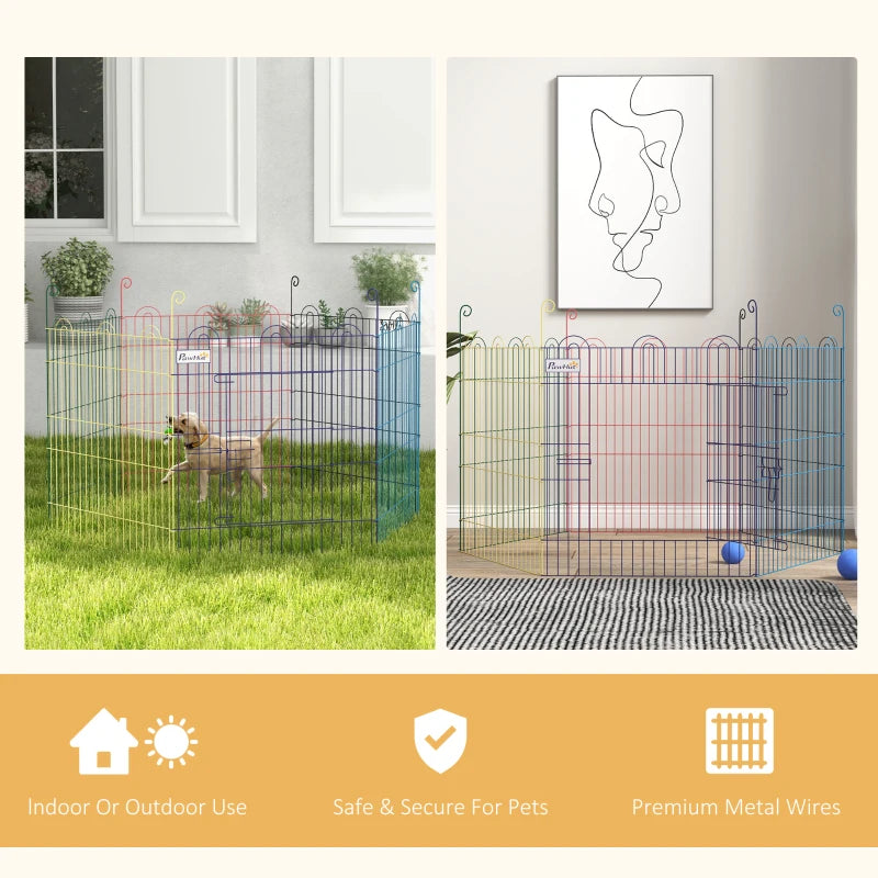 PawHut Powder coated 6 Panel Playpen Dog Puppy Crate Kennel w/ Door, Multicolor