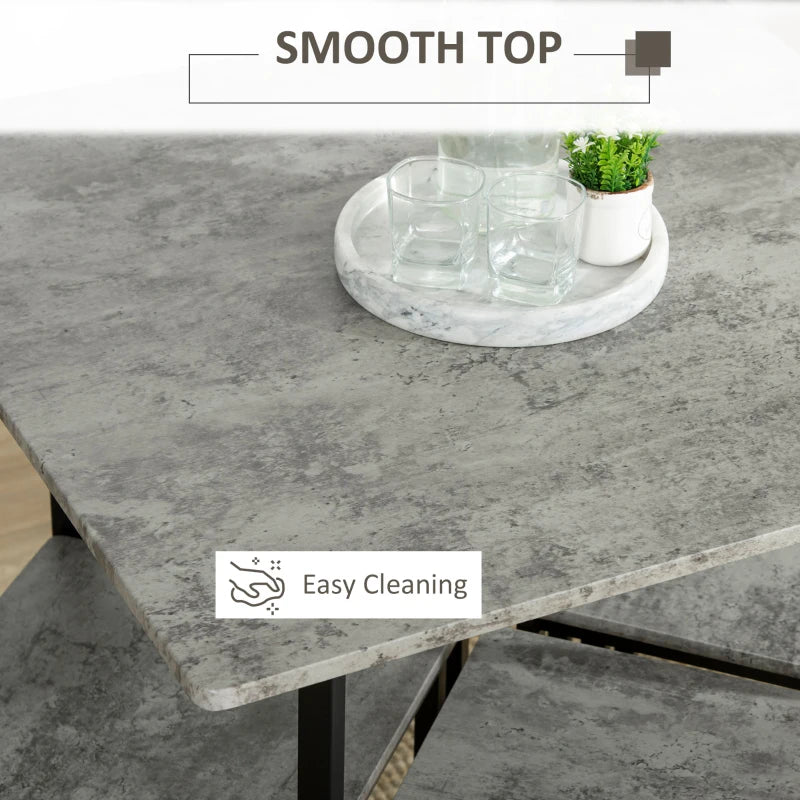 HomCom Square Bar Table w/ Dining Table Set for 4 People W/ Stools,Concrete Grey