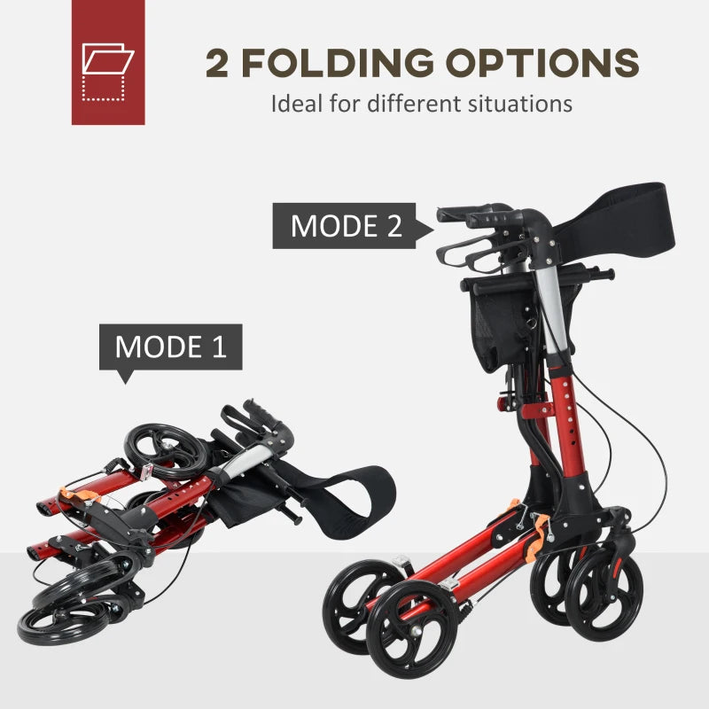 HOMCOM Adjustable Folding Rollator Walker w/ Seat Storage Pocket for Seniors