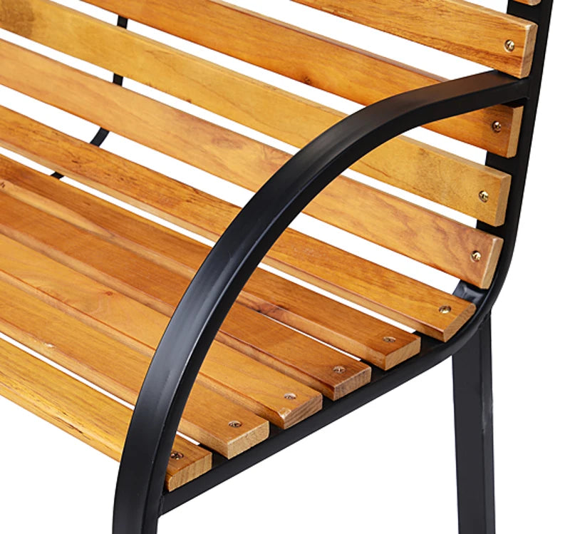 OutSunny 2 Person Garden Bench, 122Lx60Wx80Hcm | Steel Frame/Wood Backrest Chair