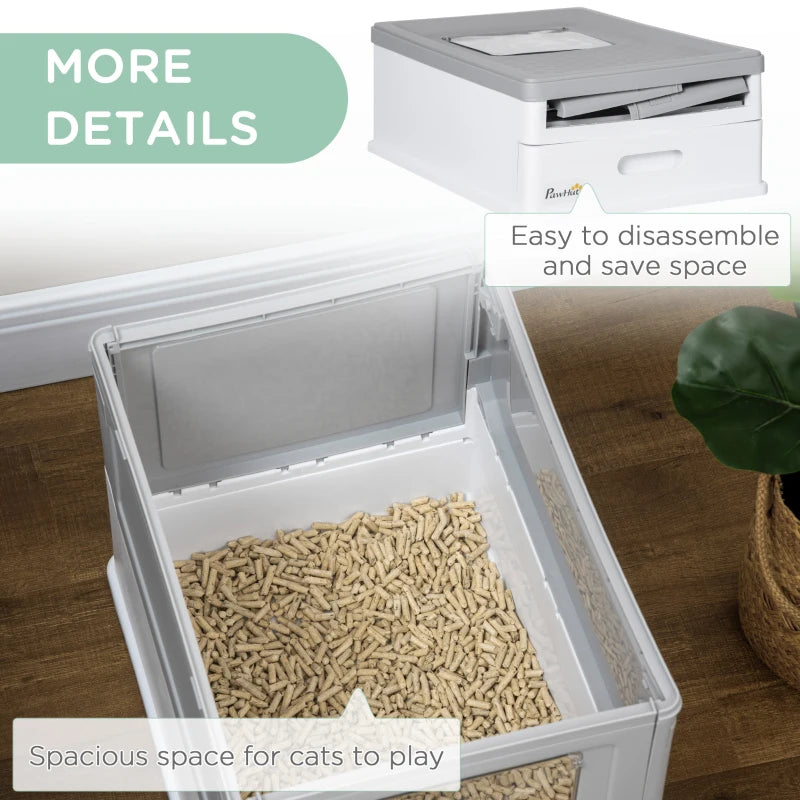 PawHut Portable Hooded Cat Litter Box Scoop Included, Litter Tray w/ 2 Exit, Grey