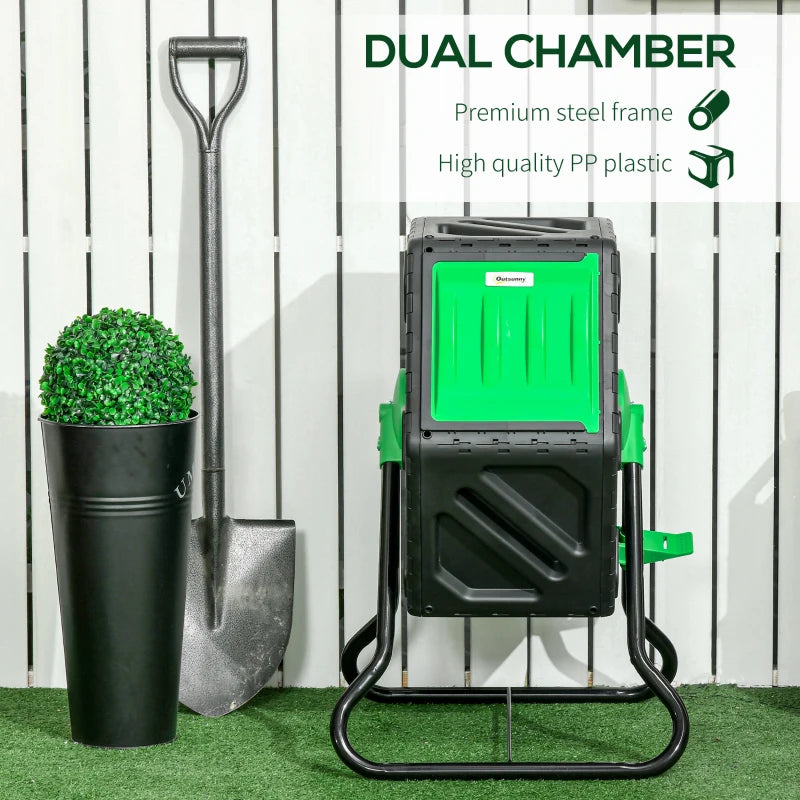 Outsunny Portable 65L Garden Compost Bin,Barrel Rotating Composter w/ Steel Legs