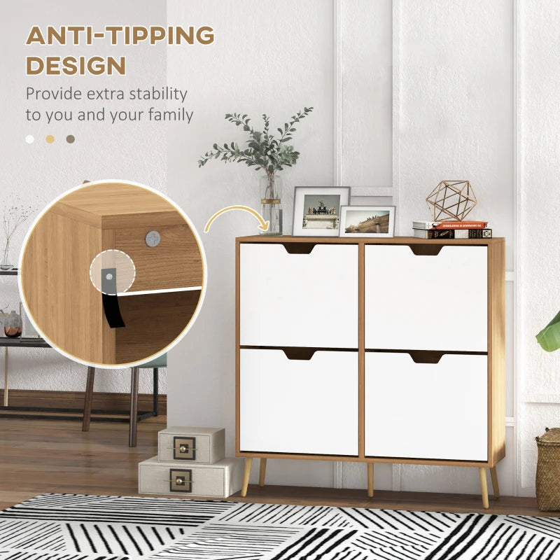 HOMCOM Narrow Shoe Storage Cabinet w/4 Flip Drawers for 16 Pairs of Shoes, White