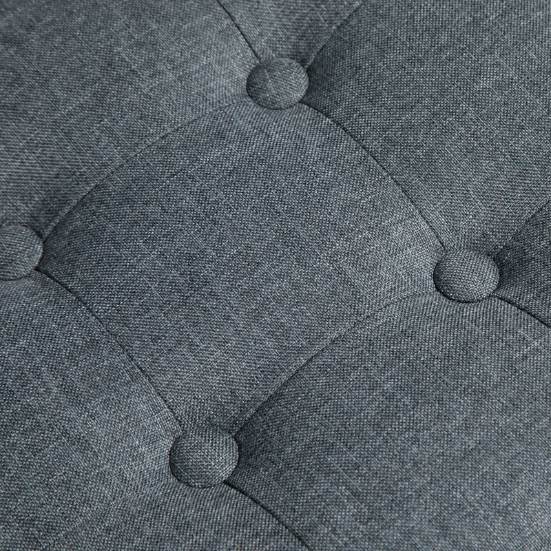 Homcom Linen-Look Square Retro Design Footstool Button Tufts Wood Frame Padding