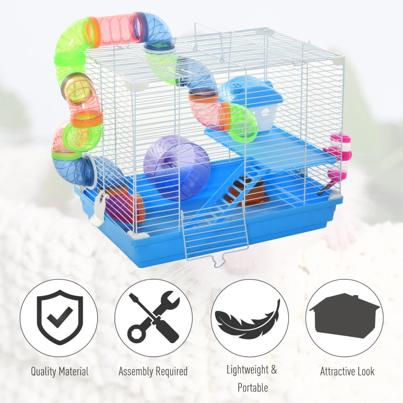 Multi-Activity Hamster Cage Carrier Small w/ Exercise Wheel, Tunnel Tube Pawhut
