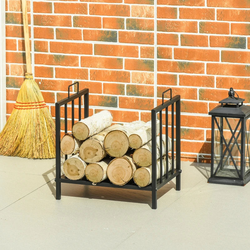 OutSunny Firewood Log Fireplace Wood Storage Rack with 2 Handles Indoor & Outdoor