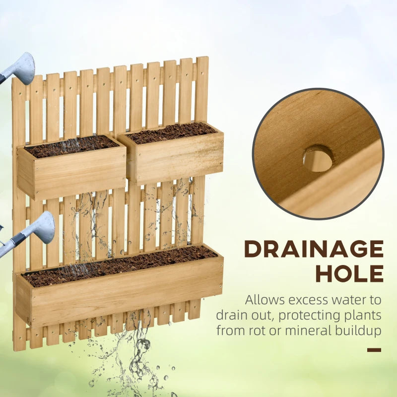 Outsunny Moveable Wooden Garden Planters with Trellis Wall-mounted Raised Bed