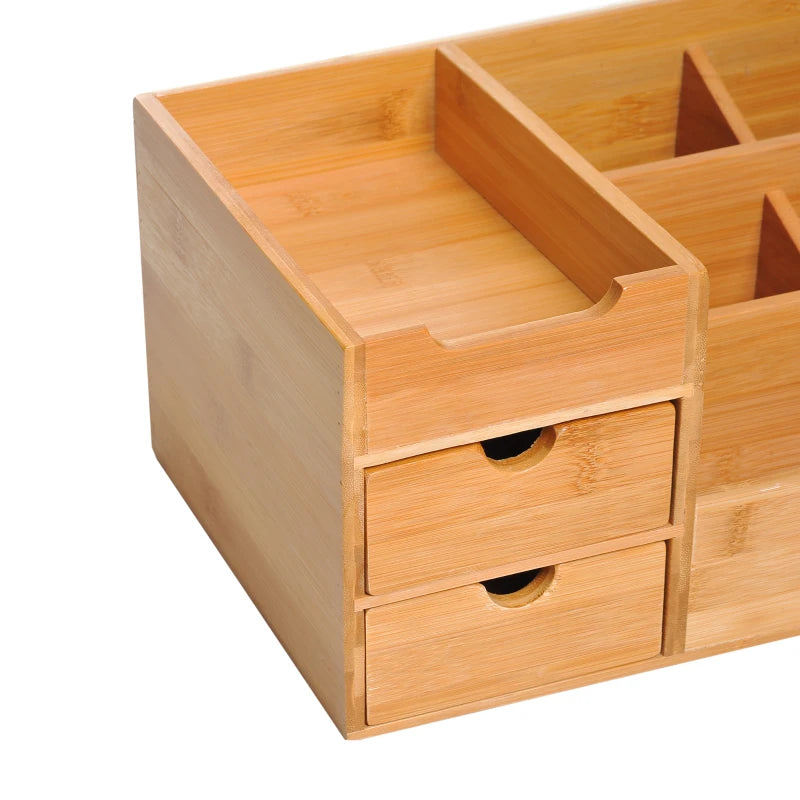 HomCom Elegant Desktop Organiser Home Office 2 x 7 Compartments, Bamboo Wood