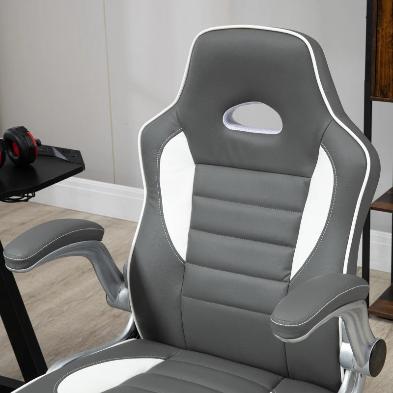 Vinsetto Height Adjustable Swivel Gaming Chair, Flip Up Armrests, PU Leather Grey