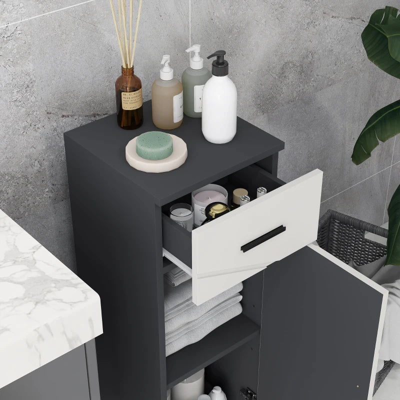 3-Level Bathroom Storage Cabinet with Two-Tier Bottom Cupboard , Grey, Kleankin