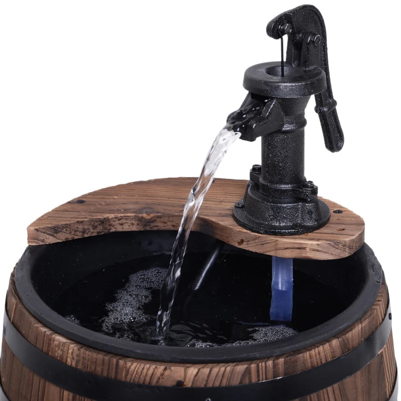 Outsunny Wood Barrel Fountain Retro Water Pump Feature Flower Planter, 3600 RPM