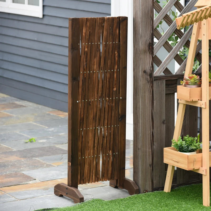 Outsunny Versatile Wooden Movable Fence Foldable Garden Screen Panel, Dark Brown