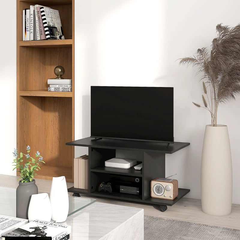 HOMCOM Moveable Modern TV Cabinet Stand Storage Shelves Table Bookshelves Black