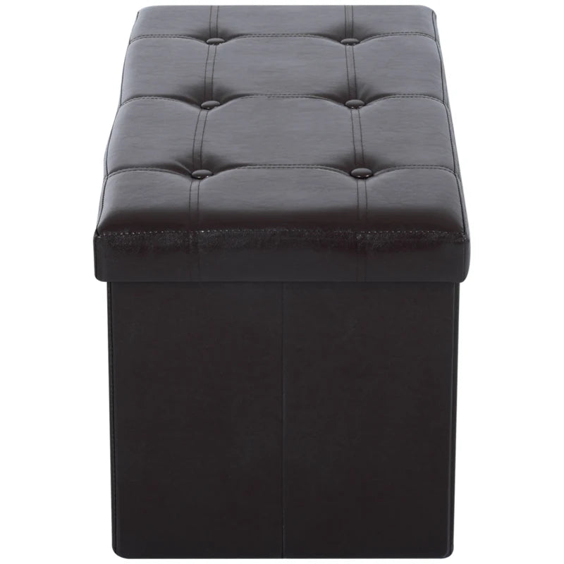 Folding Faux Leather Storage Cube Box Ottoman Bench Seat Brown 76Lx38Wx38H (cm)