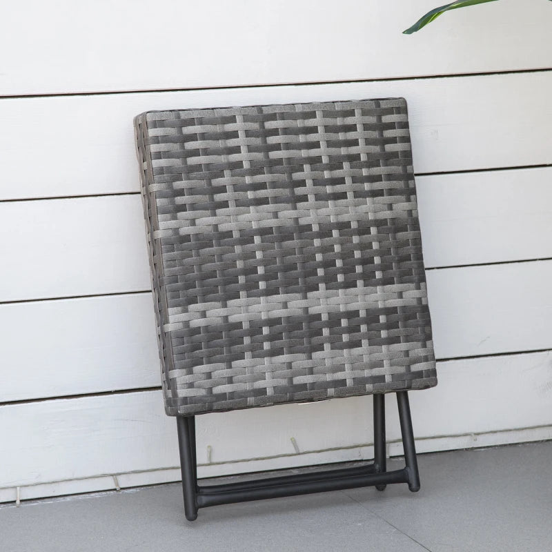 Outsunny Folding Rattan Square Coffee Table Bistro Balcony Garden Steel Frame