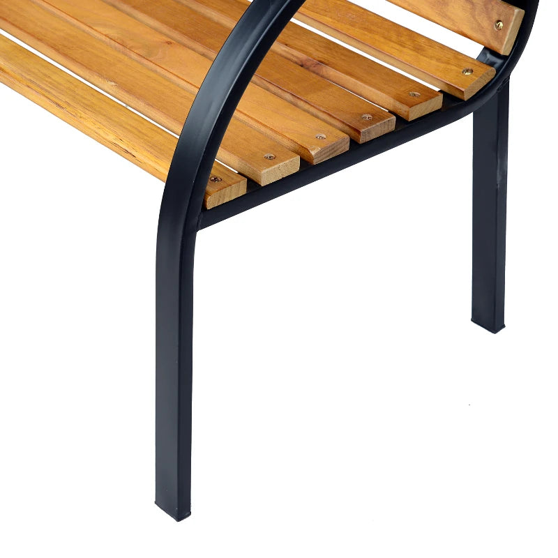 OutSunny 2 Person Garden Bench, 122Lx60Wx80Hcm | Steel Frame/Wood Backrest Chair