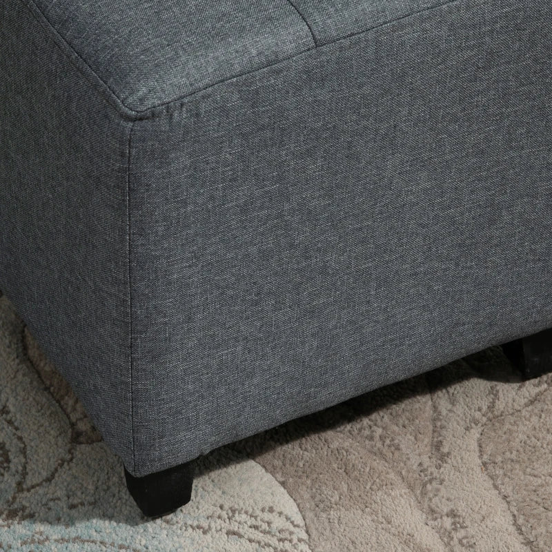 Homcom Linen-Look Square Retro Design Footstool Button Tufts Wood Frame Padding