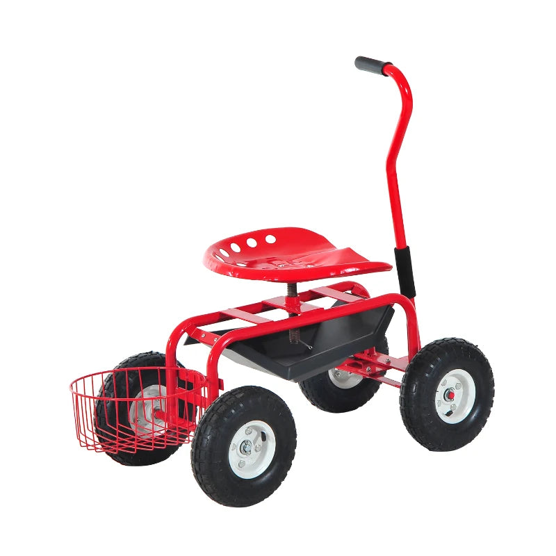 Heavy Duty Rolling Garden , Gardening Cart Planting | Tool Basket & Swivel Seat